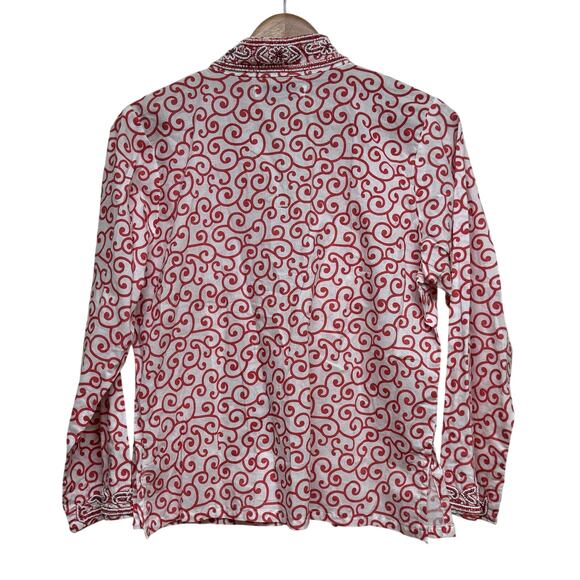 Sweet Lily Red White Embroidered Beaded Tunic Top Size Small - Picture 5 of 9